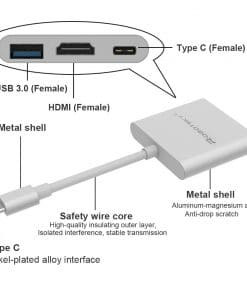 Bộ chuyển cổng Type C sang 01 USB + 01 HDMI 4K + 01 Type C (sạc được)